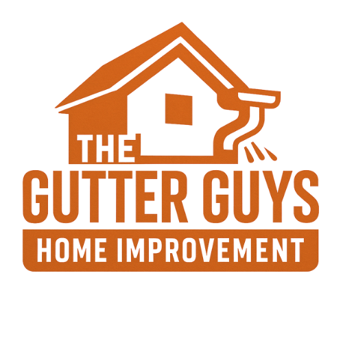 The Gutter Guys Home Improvement logo with orange house and gutter graphic